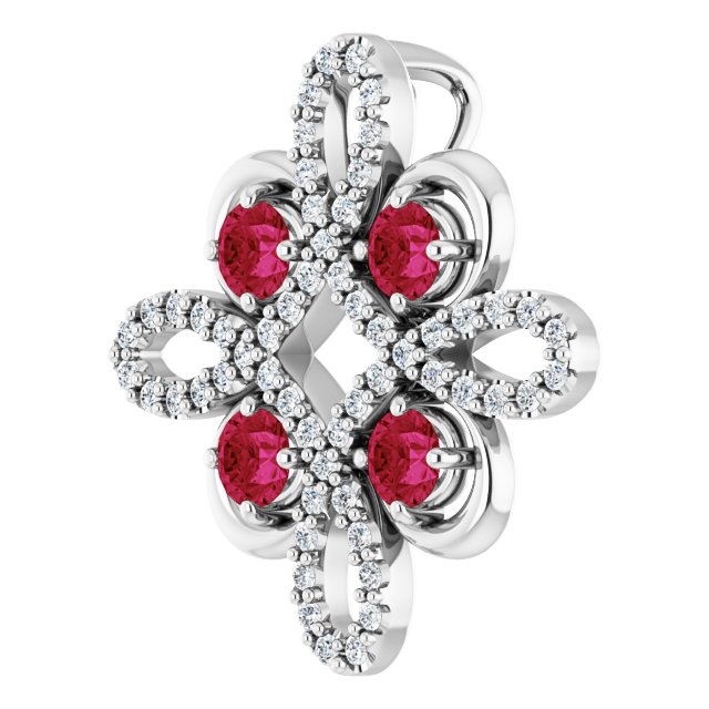14K Gold Round Natural Ruby Clover Necklace or Pendant - White Gold - view 2