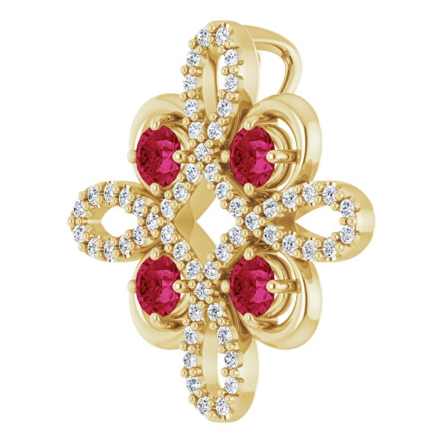 14K Gold Round Natural Ruby Clover Necklace or Pendant - Yellow Gold - view 2