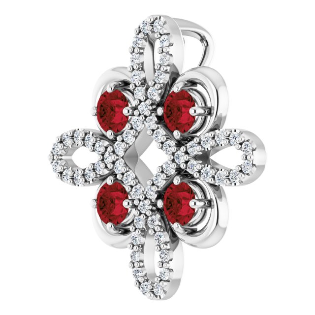 Platinum Round Natural Mozambique Garnet Clover Necklace or Pendant - view 2