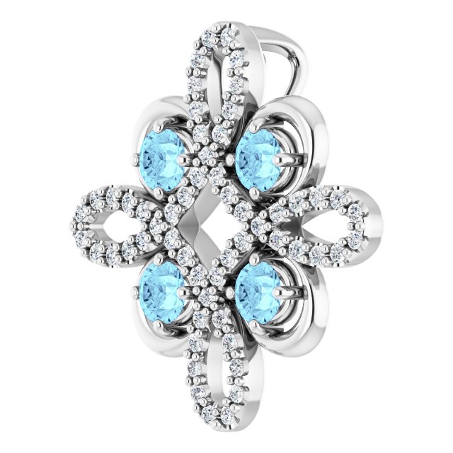 14K Gold Round Natural Aquamarine Clover Necklace or Pendant - White Gold - view 2