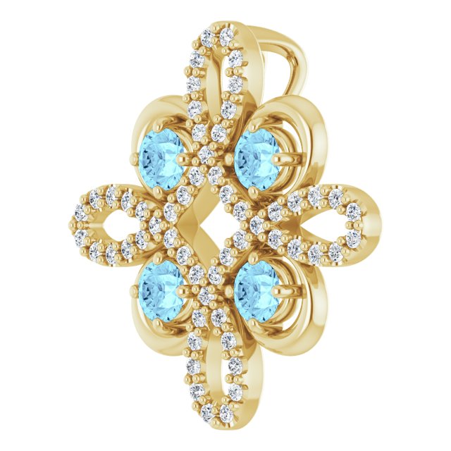 14K Gold Round Natural Aquamarine Clover Necklace or Pendant - Yellow Gold - view 2