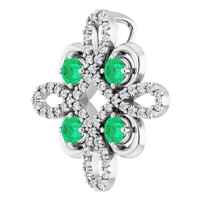 Platinum Round Natural Emerald Clover Necklace or Pendant - view 2