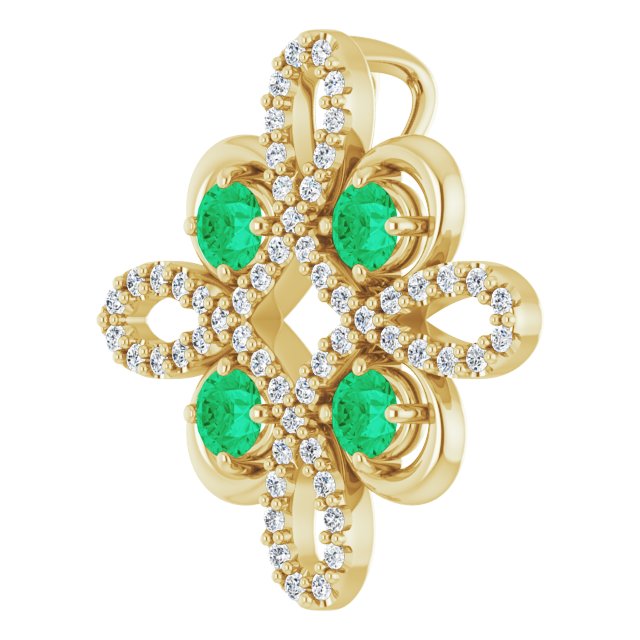 14K Gold Round Natural Emerald Clover Necklace or Pendant - Yellow Gold - view 2