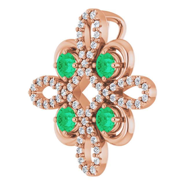 14K Gold Round Natural Emerald Clover Necklace or Pendant - Rose Gold - view 2