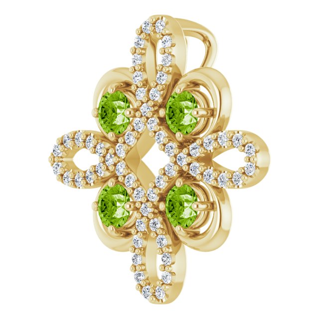 14K Gold Round Natural Peridot Clover Necklace or Pendant - Yellow Gold - view 2