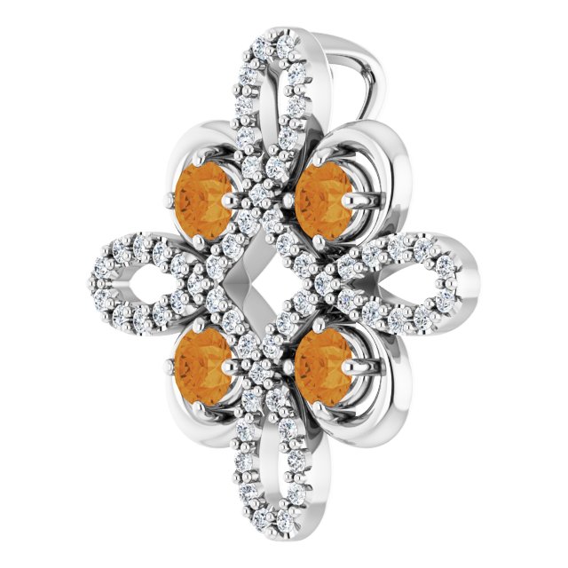 14K Gold Round Natural Citrine Clover Necklace or Pendant - White Gold - view 2
