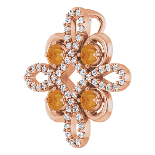 14K Gold Round Natural Citrine Clover Necklace or Pendant - Rose Gold - view 2