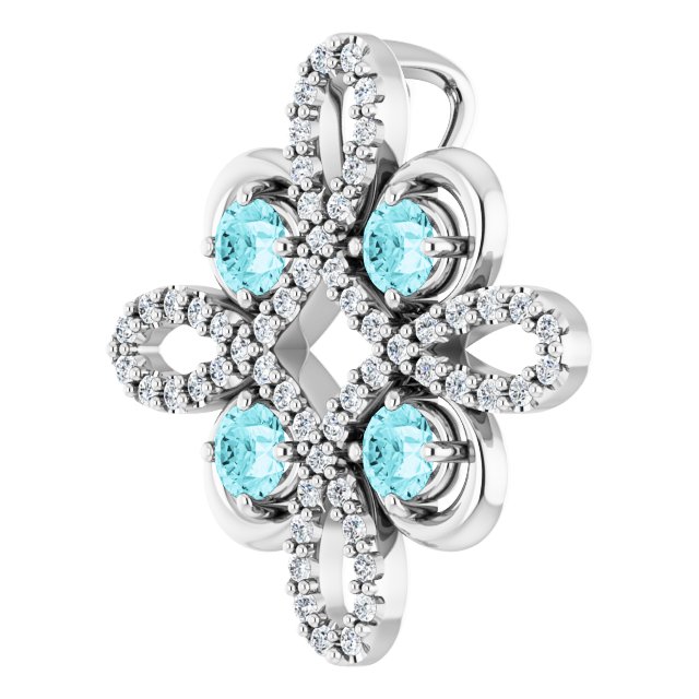 14K Gold Round Natural Blue Zircon Clover Necklace or Pendant - White Gold - view 2