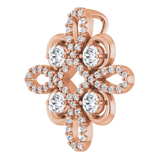 14K Gold Round Natural Diamond Clover Necklace or Pendant - Rose Gold - view 2