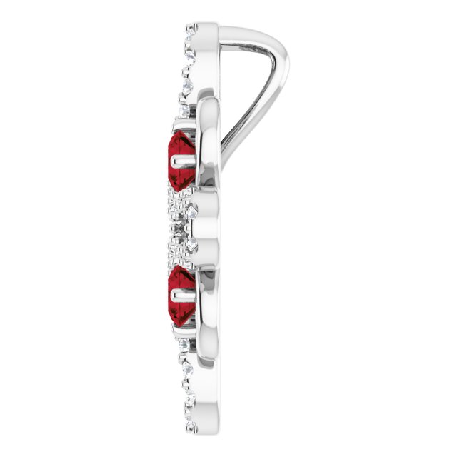 Platinum Round Natural Mozambique Garnet Clover Necklace or Pendant - view 3