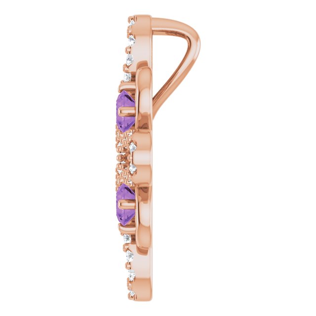 14K Gold Round Natural Amethyst Clover Necklace or Pendant - Rose Gold - view 3