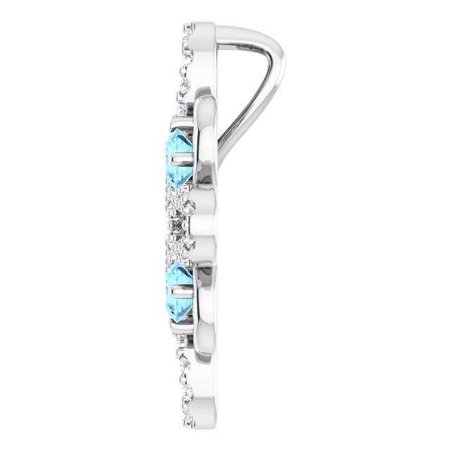 14K Gold Round Natural Aquamarine Clover Necklace or Pendant - White Gold - view 3