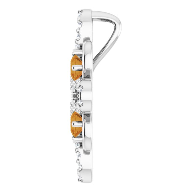 14K Gold Round Natural Citrine Clover Necklace or Pendant - White Gold - view 3