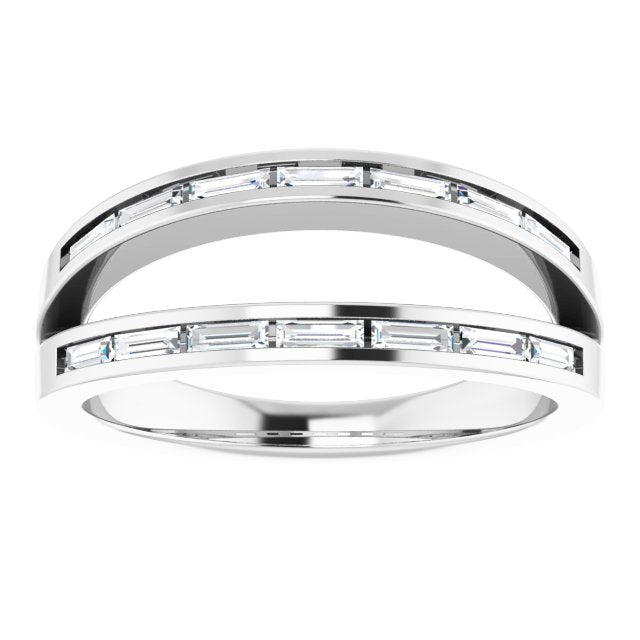 14K Gold Straight Baguette Natural Diamond Negative Space Ring - White Gold - view 3