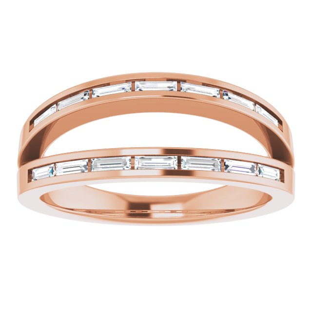 14K Gold Straight Baguette Natural Diamond Negative Space Ring - Rose Gold - view 3