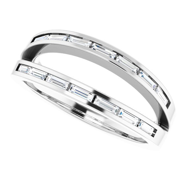 14K Gold Straight Baguette Natural Diamond Negative Space Ring - White Gold - view 5