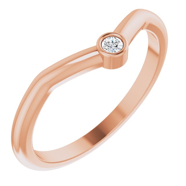 14K Gold Round Natural Diamond Accented Stackable V Ring – 2mm Stones - Rose Gold