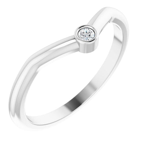 Platinum Round Natural Diamond Accented Stackable V Ring – 2mm Stones
