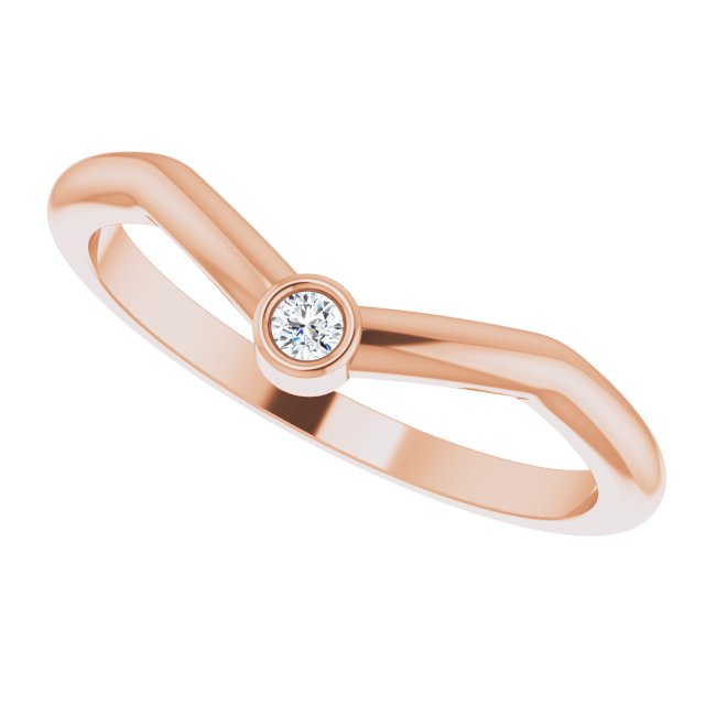 14K Gold Round Natural Diamond Accented Stackable V Ring – 2mm Stones - Rose Gold - view 5