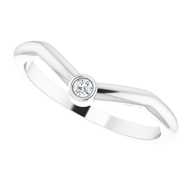 Platinum Round Natural Diamond Accented Stackable V Ring – 2mm Stones - view 5