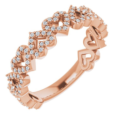 14K Gold Round Natural Diamond Stackable Heart Ring - Rose Gold