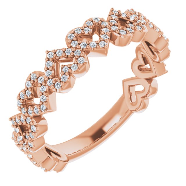 14K Gold Round Natural Diamond Stackable Heart Ring - Rose Gold