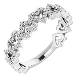 14K Gold Round Natural Diamond Stackable Heart Ring - White Gold