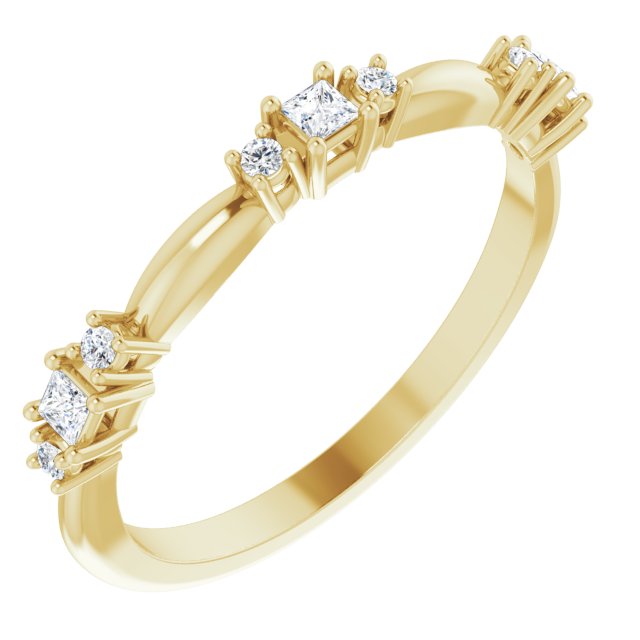 14K Gold Square Natural Diamond Stackable Ring - Yellow Gold