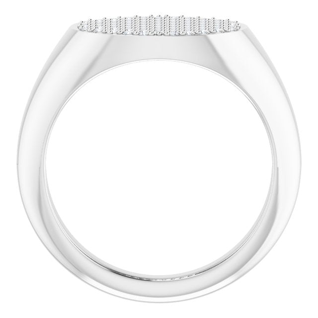 14K Gold Round Natural Diamond Pave'-Style Cluster Signet Ring - White Gold - view 2