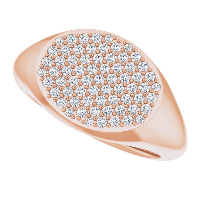 14K Gold Round Natural Diamond Pave'-Style Cluster Signet Ring - Rose Gold - view 5