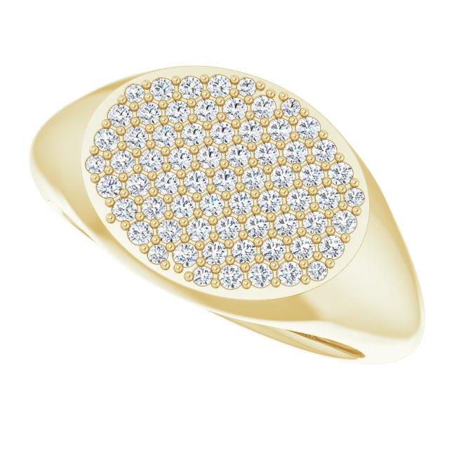 14K Gold Round Natural Diamond Pave'-Style Cluster Signet Ring - Yellow Gold - view 5