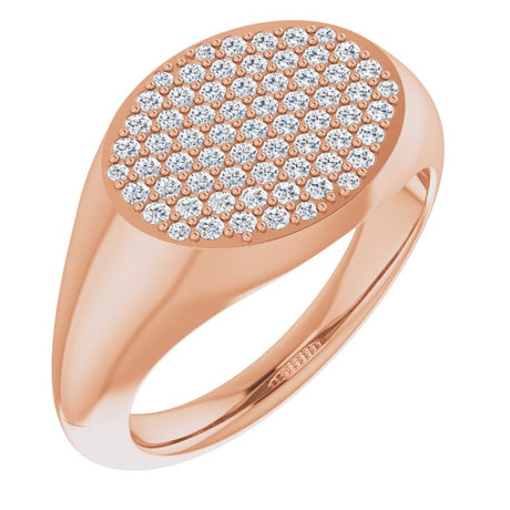 14K Gold Round Natural Diamond Pave'-Style Cluster Signet Ring - Rose Gold