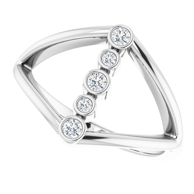 14K Gold Round Natural Diamond Geometric Ring III - White Gold - view 5