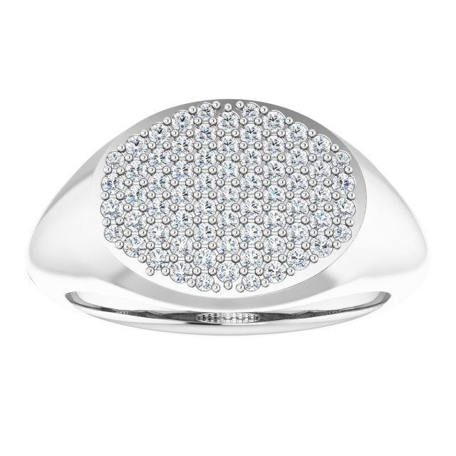 14K Gold Round Natural Diamond Pave'-Style Cluster Signet Ring - White Gold - view 3