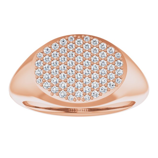 14K Gold Round Natural Diamond Pave'-Style Cluster Signet Ring - Rose Gold - view 3