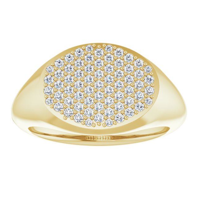 14K Gold Round Natural Diamond Pave'-Style Cluster Signet Ring - Yellow Gold - view 3