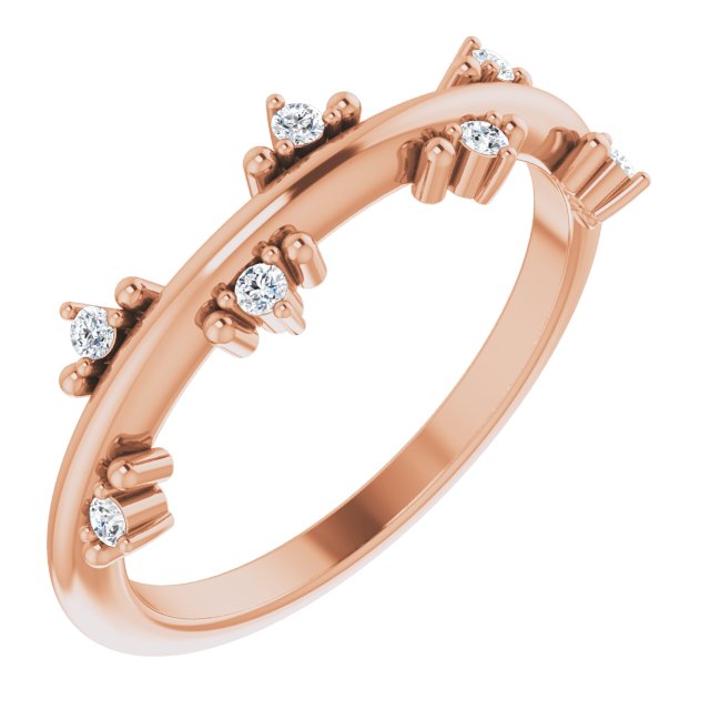 14K Gold Round Natural Diamond Accented Stackable Ring III - Rose Gold