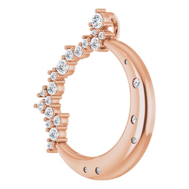 14K Gold Round Natural Diamond Crescent Moon Necklace or Pendant - Rose Gold - view 2