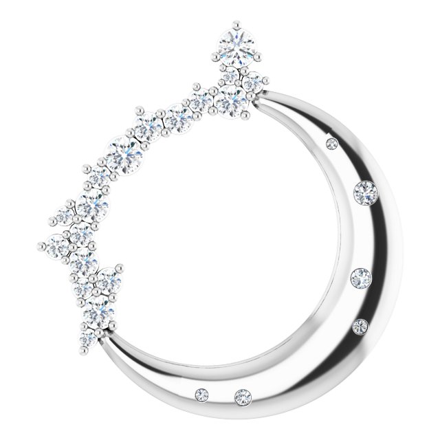 14K Gold Round Natural Diamond Crescent Moon Necklace or Pendant - White Gold