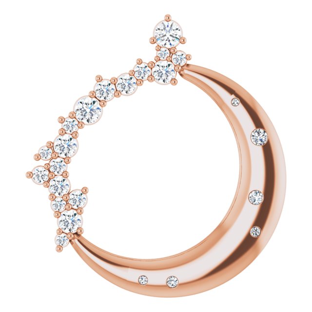 14K Gold Round Natural Diamond Crescent Moon Necklace or Pendant - Rose Gold