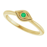 14K Gold Round Natural Emerald Stackable Evil Eye Ring - Yellow Gold - view 5