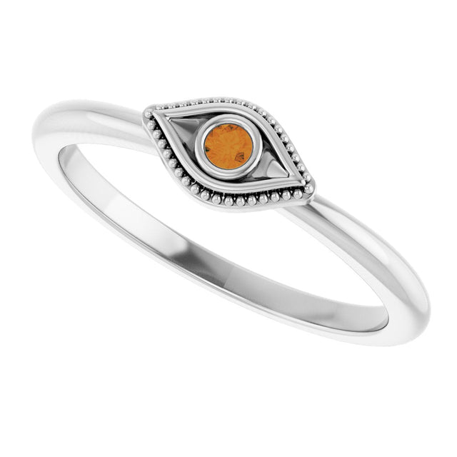 Platinum Round Natural Citrine Stackable Evil Eye Ring - view 5