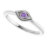 Platinum Round Natural Amethyst Stackable Evil Eye Ring - view 5