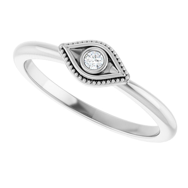 14K Gold Round Natural White Sapphire Stackable Evil Eye Ring - White Gold - view 5