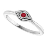 Platinum Round Lab-Grown Ruby Stackable Evil Eye Ring - view 5