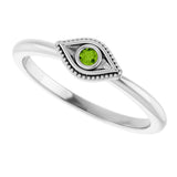 14K Gold Round Natural Peridot Stackable Evil Eye Ring - White Gold - view 5
