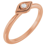 14K Gold Round Natural White Sapphire Stackable Evil Eye Ring - Rose Gold