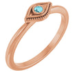 14K Gold Round Natural Blue Zircon Stackable Evil Eye Ring - Rose Gold