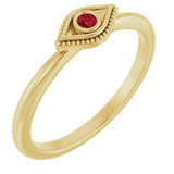 14K Gold Round Lab-Grown Ruby Stackable Evil Eye Ring - Yellow Gold