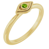 14K Gold Round Natural Peridot Stackable Evil Eye Ring - Yellow Gold